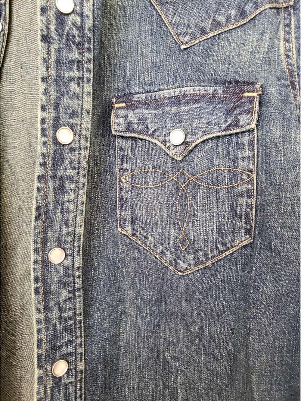 RRL Ralph Lauren Western Denim Snap Bottom Shirt Distressed Indigo men Size M - Picture 4 of 7